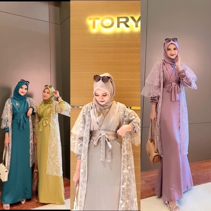 Gamis Dress Pesta Gamis Lebaran Model Terbaru OOTD Viral Gamis Muslim Wanita Kondangan Mewah Polos Kombinasi Brokat Tile Murah