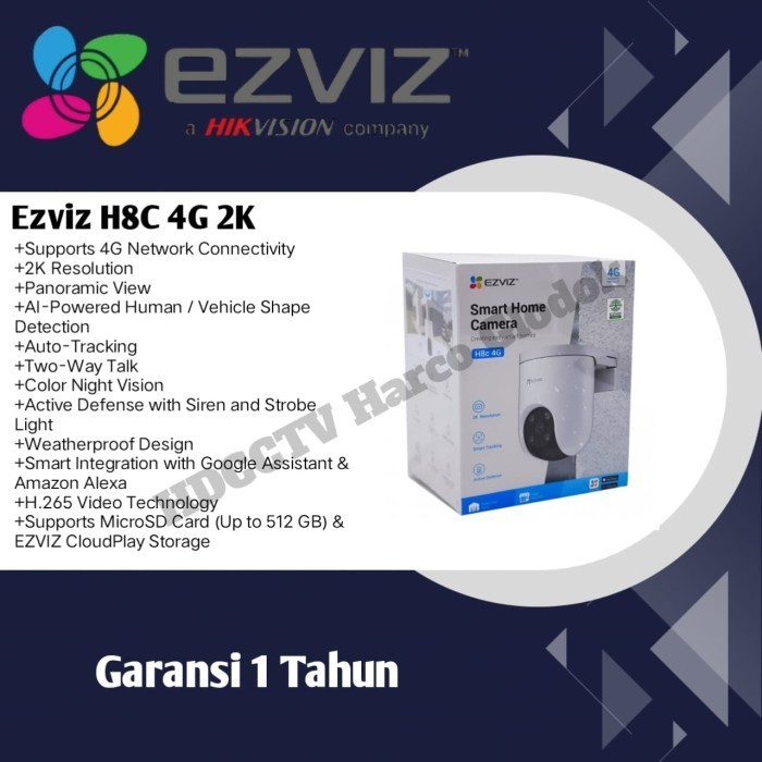 Ezviz H8c 4G 2K 3MP Outdoor PTZ Color Night Sim Card w/ LAN Port - H8c 4G 3MP