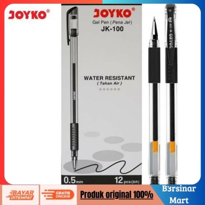 

[COD] DISKON Gel Pen / Pulpen / Pena Joyko JK100 / 0.5 mm / 1 BOX 12 PCS Hitam Hitam Berkualitas