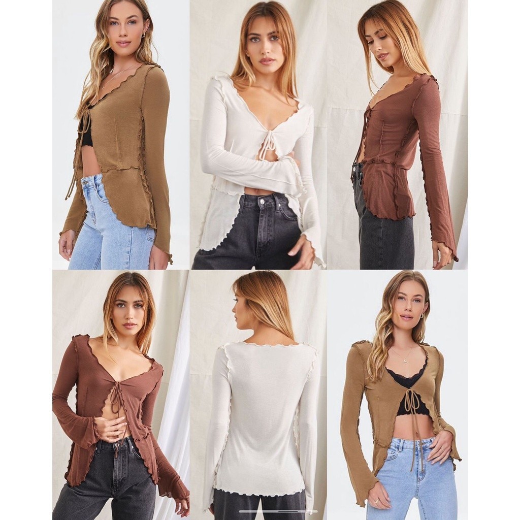 Forever21 Lettuce-Edge Tie Front Cardigan