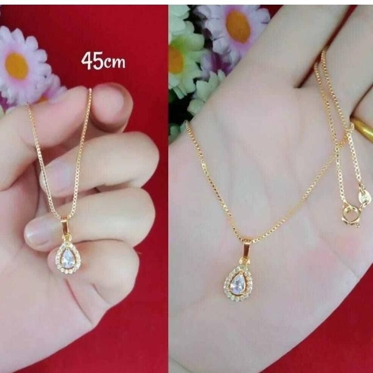 Kalung wanita liontin permata satu mata putih anti karat