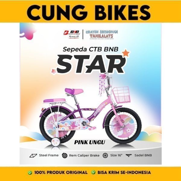 Sepeda Anak Perempuan BNB STAR Ukuran 16 &amp; 18 Inch Untuk Usia 4-8 tahun Keranjang