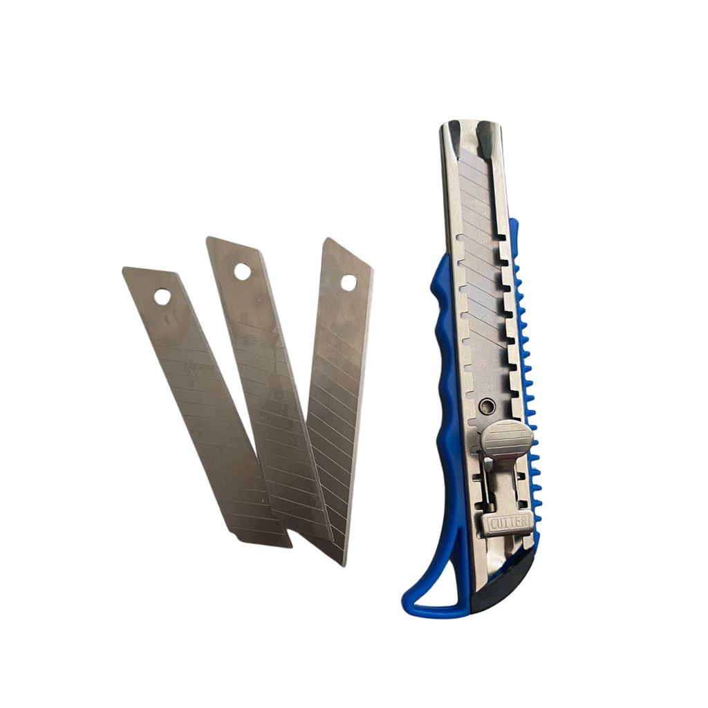 

Pisau Potong Serbaguna Cutter Besar Gagang Karet Plastik Alat Pemotong Kertas PVC Kardus Auto Lock