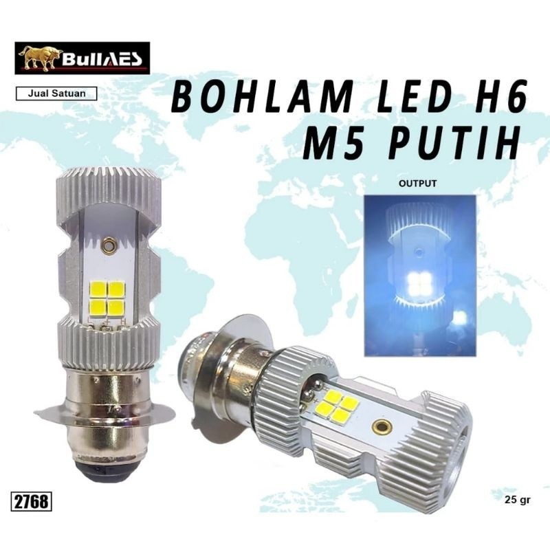 TERLARIS LAMPU LED UTAMA MOTOR H6 8 MATA MODEL PHILLIPS M5 HIGH LOW HILO HILOW BEAM PUTIH SOCKET MOT