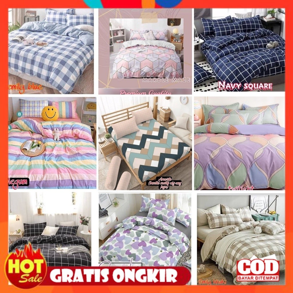 KAIN HALUS ADEM LEMBUT TEBAL / Sprei motif kotak / sprei aesthetic korea series/sprei Emily motif ko