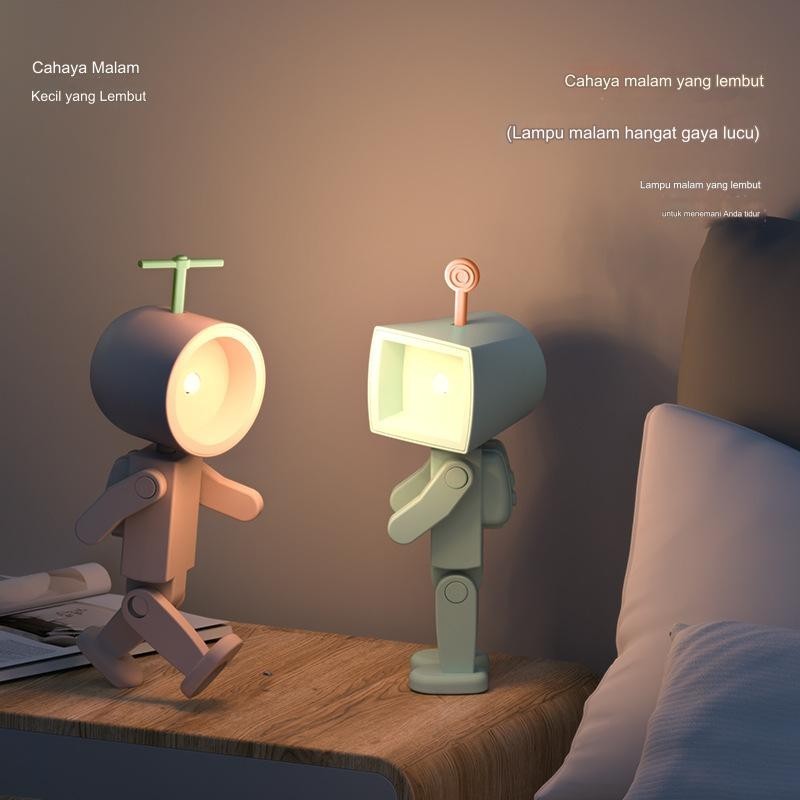 Spaceman Lampu Malam Kecil Magnetik Robot Mini Led dengan Baterai Lampu Buku Desktop Blok Bangunan O