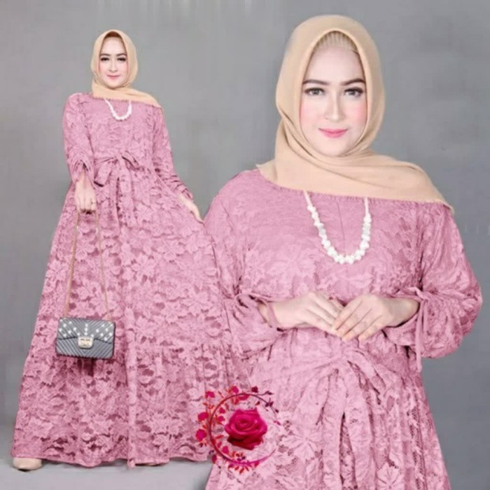 Gamis brukat XXXL marifa dusty baju brokat jumbo murah