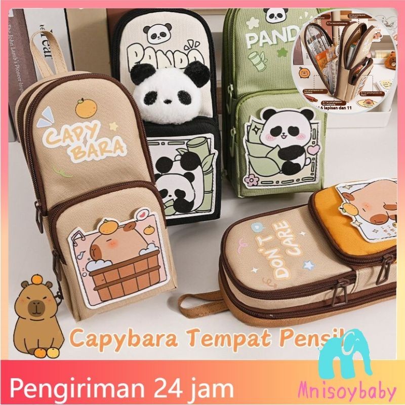 

【COD】Modis Lucu Kapibara Kuromi Melody Panda Pensil Case 6 Lapis Besar Kapasitas Multifungsi Tahan air Siswa Kanvas Pensil Tas