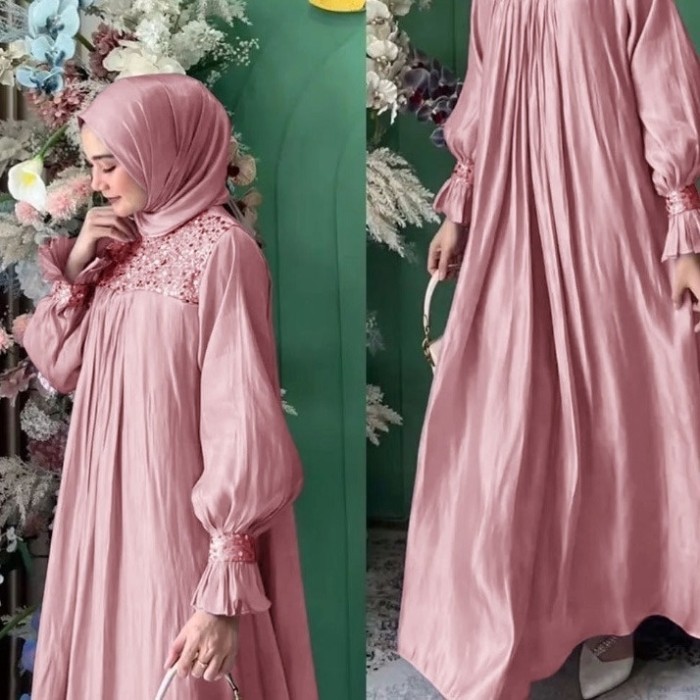 gamis Clarita rose gold XL dress baju muslim pesta mewah murah
