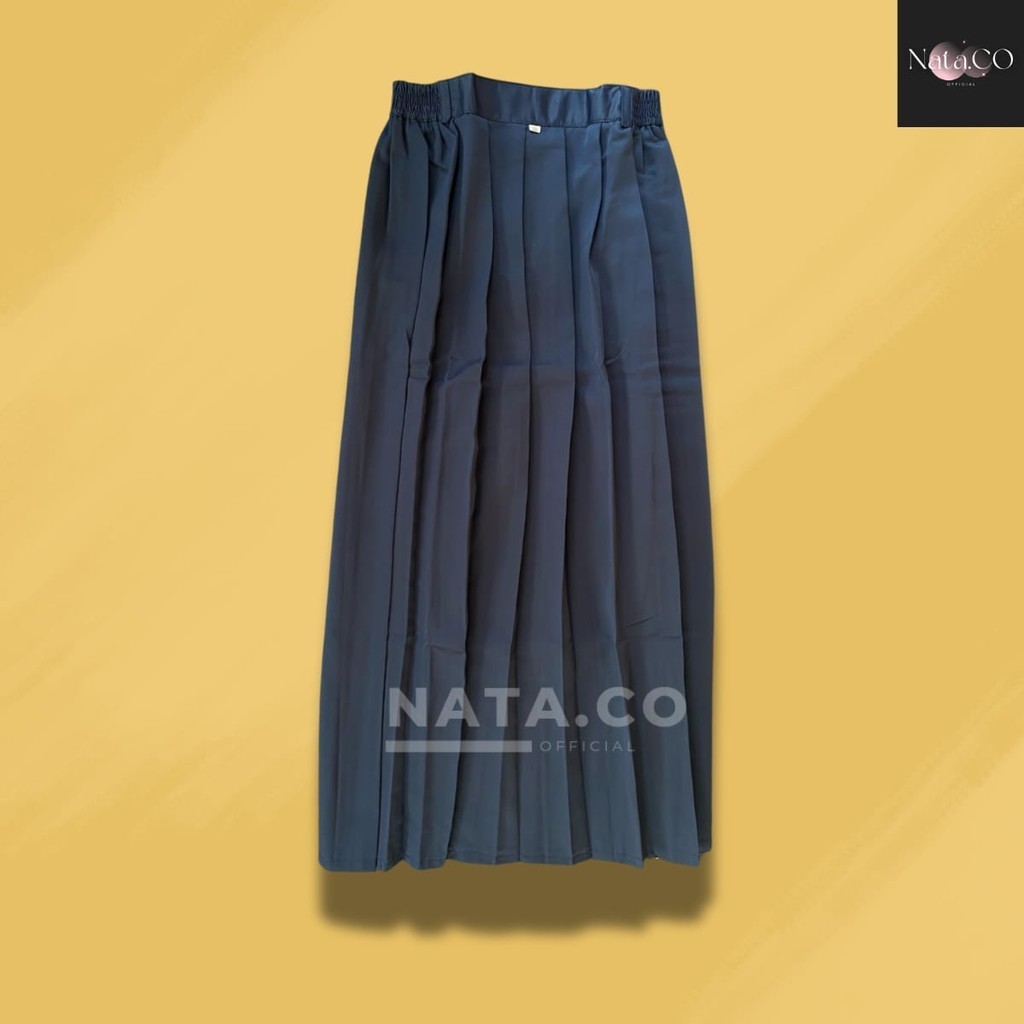 MHB Rok SMP SMA Rempel Seragam Sekolah Lipit Panjang Bahan Optima Element Warna Abu Biru Coklat