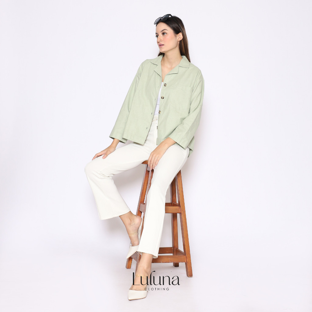 [ Luluna ] JIHYO Baju Crop Top Wanita Lengan Panjang | Kemeja Wanita Trend Polos
