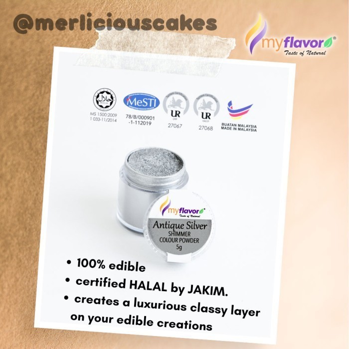 

Best Seller- My Flavor Antique Silver Lustre Dust Powder Halal