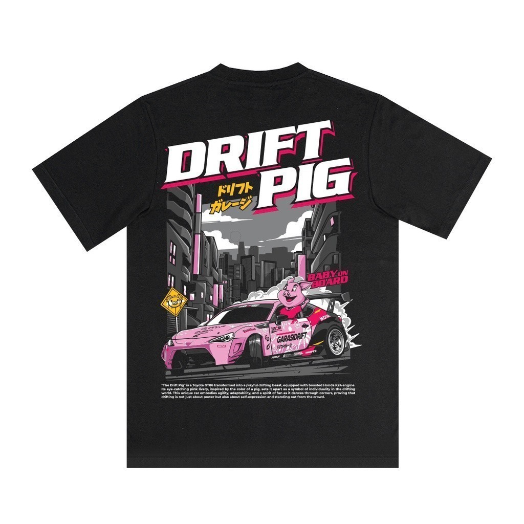 [COD] Garasi Drift T-Shirt GT86 K24 Drift Pig Black T-shirt Short Sleeve Kaos Lengan Pendek