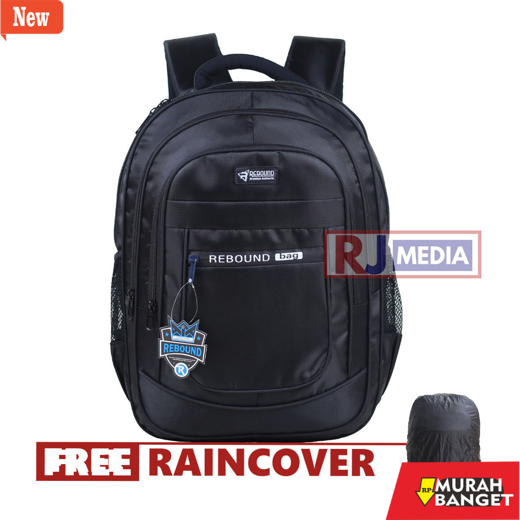 Tas Ransel Pria Kekinian Ransel Pria Tebal Rebound Bag Hitam Polos Tas Sekolah Gendong SMA Free Rain