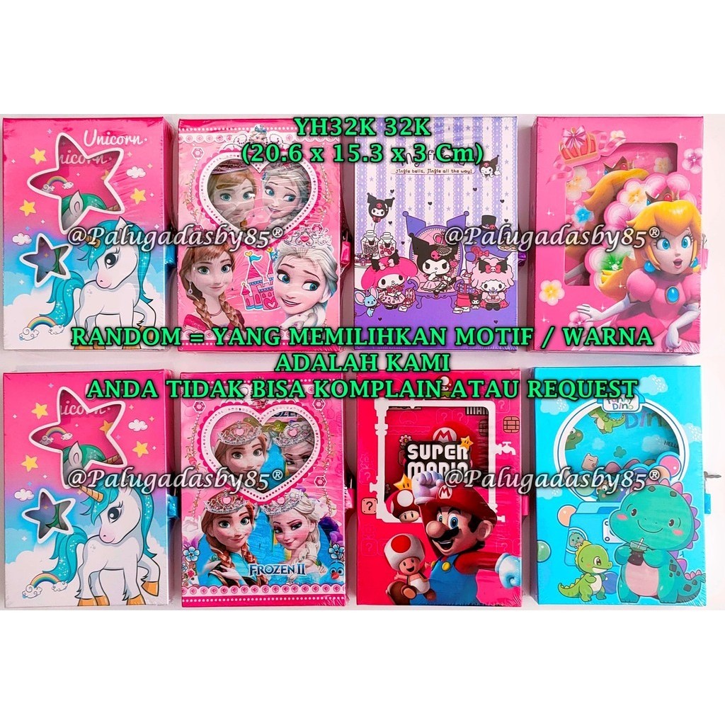 

(1 Biji) GROSIR Diary Kunci Karakter 32K TIDAK BISA PILIH MOTIF 20.6 x 15.3 x 3 Cm 50-60 Lembar / Diary Kunci GXIMP YH32K-B