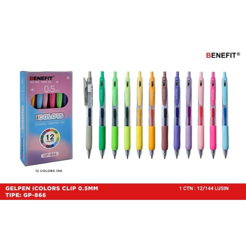 

Pulpen Gel Benefit 12 Warna Gp-866 iColours ( 1pak/12wrn )