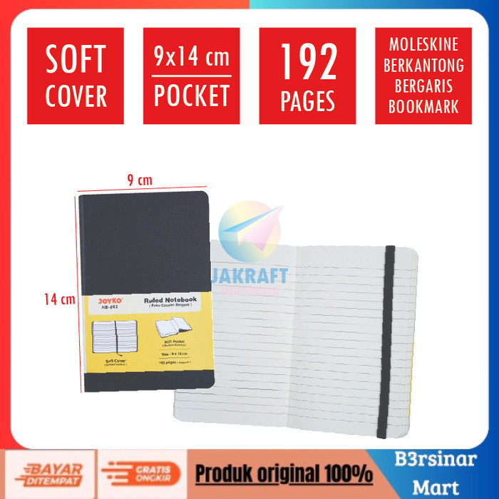 

[KUALITAS TERBAIK] Ruled Notebook Pocket A6 Soft Cover JOYKO NB-662 Ala Moleskin Medium - Hitam