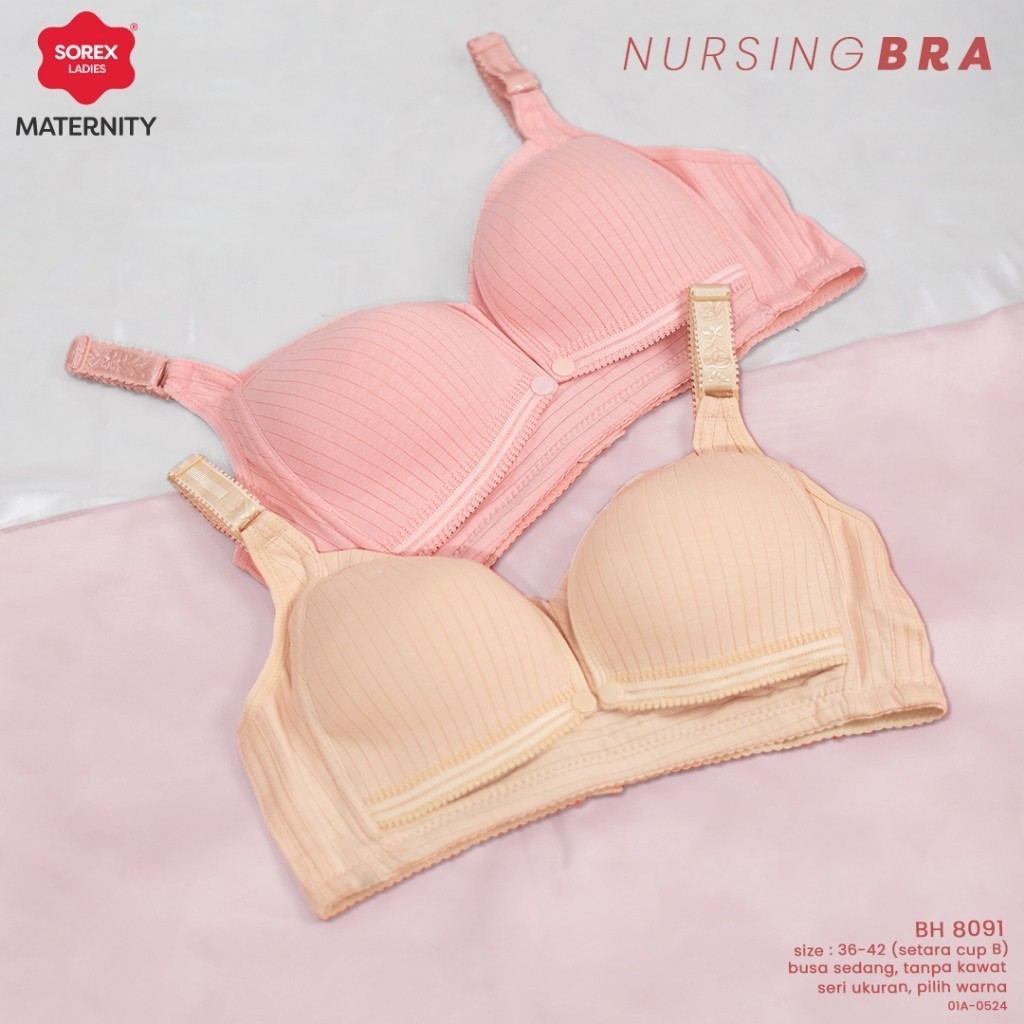 Sorex BH 8091 Bra Menyusui Nursing Bra Tanpa Kawat Bukaan Depan Full Cup B-C Kait 4 Katun Mix