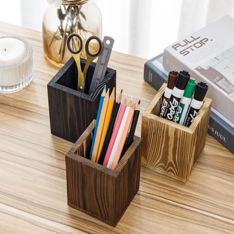 

Tempat Pensil Kayu Persegi Estetik Multifungsi