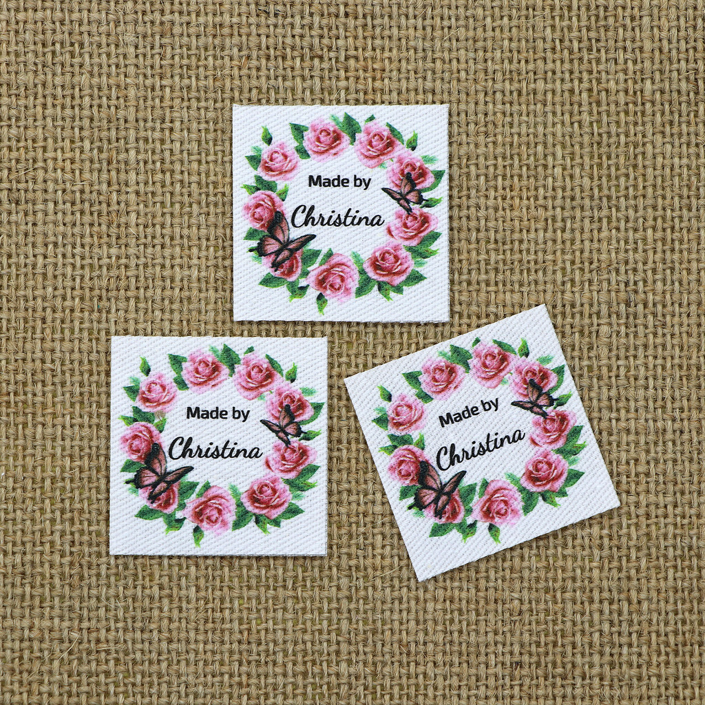 

Custom Ironing Labels, Personalized Brand , Logo or Text, Clothing Labels, iron on, Square, frame (YT077)
