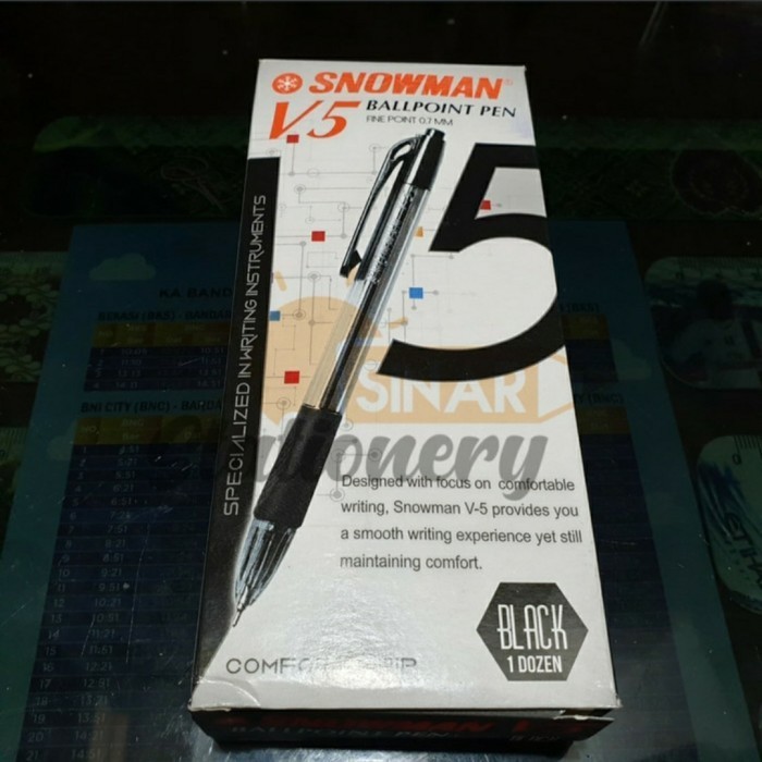 

[Terbaru]ATK Pulpen v5 snowman 0.7 hitam 1pak isi 12pc