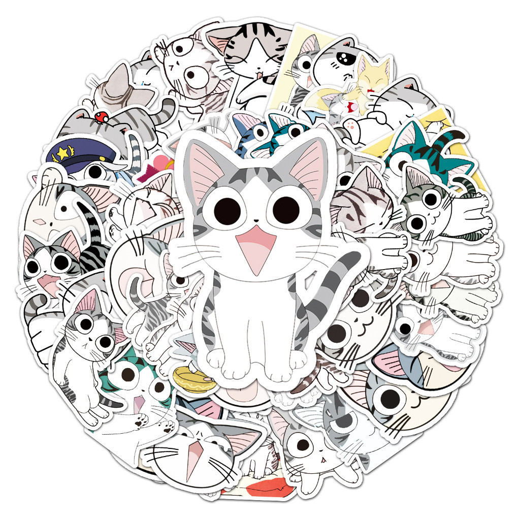 

Sticker Pack vinyl isi 50 - 100 pcs | anti air varian CUTE CAT | glossy matte | laptop helm tumbl koper Stiker