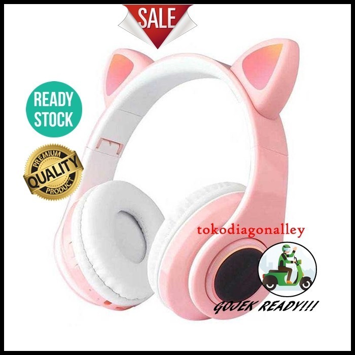 Lalalo_ Headset Bluetooth Bando Motif Kucing Headphone Lucu Untuk Anak-Anak