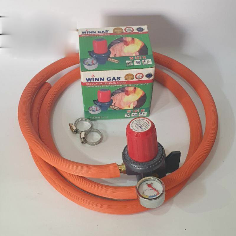 Regulator Win gas Meter Tekanan Tinggi+Selang Gas Lpg 2 Lapis