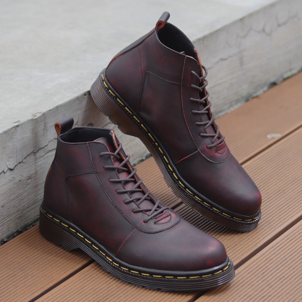 SVEND 0.2 MAROON Sepatu Boots Pria KULIT ASLI Spatu Boot Gaya Keren Kasual Original