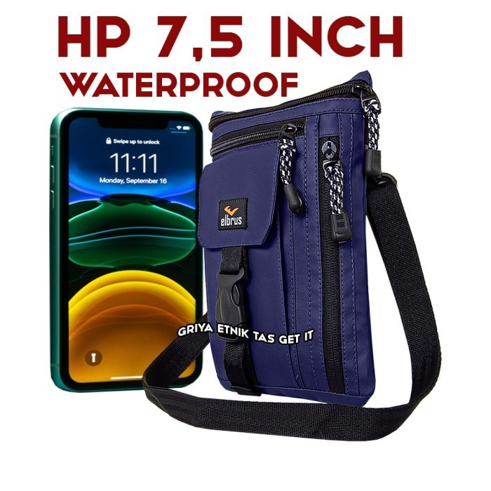 Tas Gantung Leher 7.5 inch Waterproof - Tas HP Pria - Dompet Pria - Biru