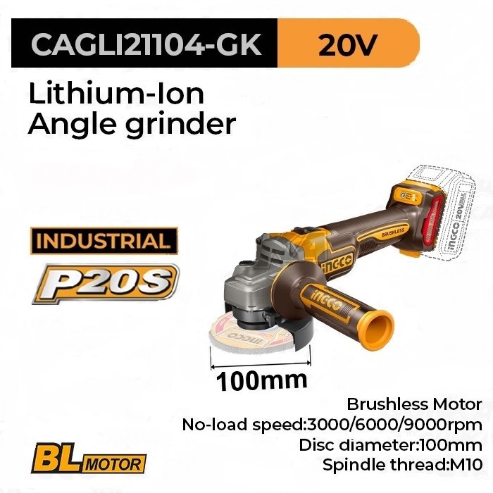 Gerinda Cordless 4" Brushless INGCO CAGLI21104 Cordless Angle Grinder