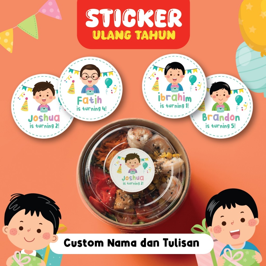 

Stiker Sticker Bulat Ulang Tahun Anak Label Custom Sticker Bento Birthday Sticker Anak souvenir tema boy
