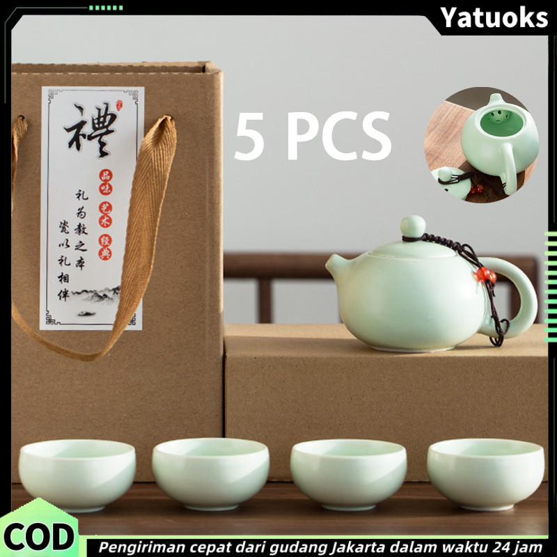 5PCS Set Mug Keramik Teko Chinese Tea Pot Teko Set Cup / Set Hadiah Teko Mug Keramik untuk Hadiah / 