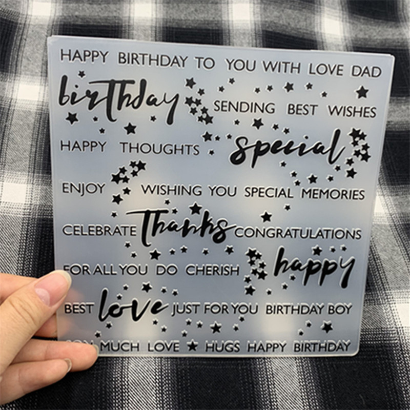 

Embossing plastic folding making Letter Happy Birthday Wishes Article border Used for DIY scrapbook folder embossing mold
