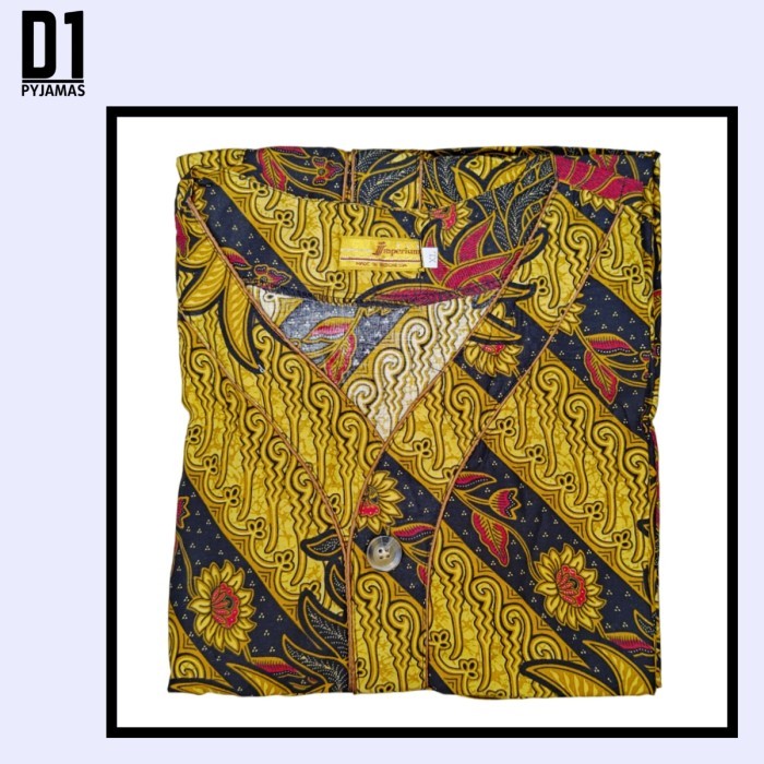 best -Adya - Set Piyama Batik Pria Dewasa Ukuran Jumbo - 3/4 Kuning, 2L/XL