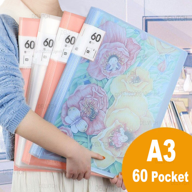 

60Pocket A4 A3 File Folder Picture Album Document Storage Bag Display Book Painting Drawing Paper Photo Art Collection Organizer