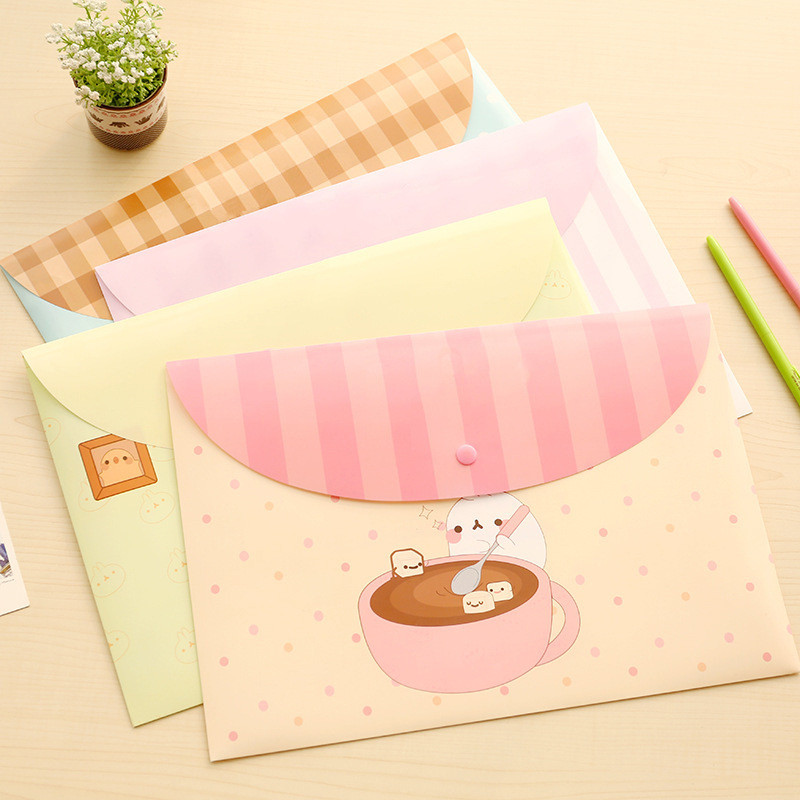 

A4 cute cartoon animal file holder snap button PVC folder pen box office information bag 1pcs