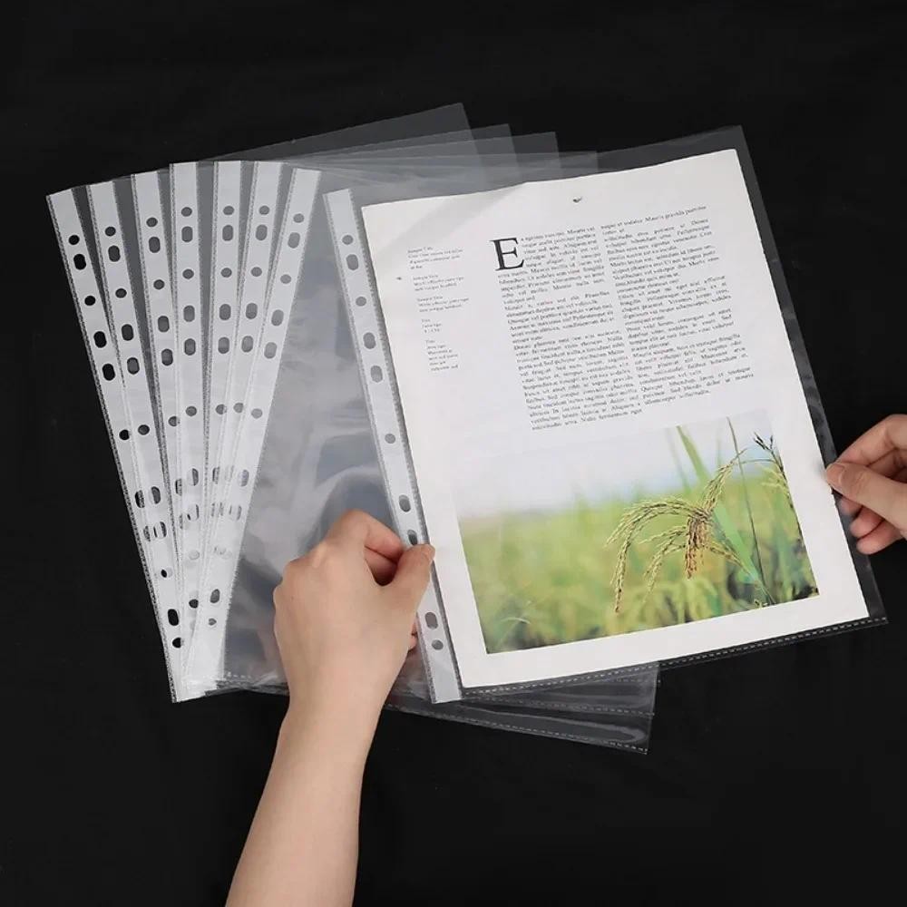 

New 100pcs 11holes Transparent Plastic Punched File Folders for A4 Documents Sleeves Leaf Bag Protector Office Supplies JL