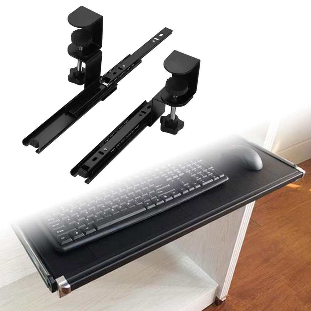 

under Desk Slide Out Multifunction C Clamp Sliding Keyboard Shelf Keyboard Clamp Rail for Mouse Typing Office Work Computer Desk