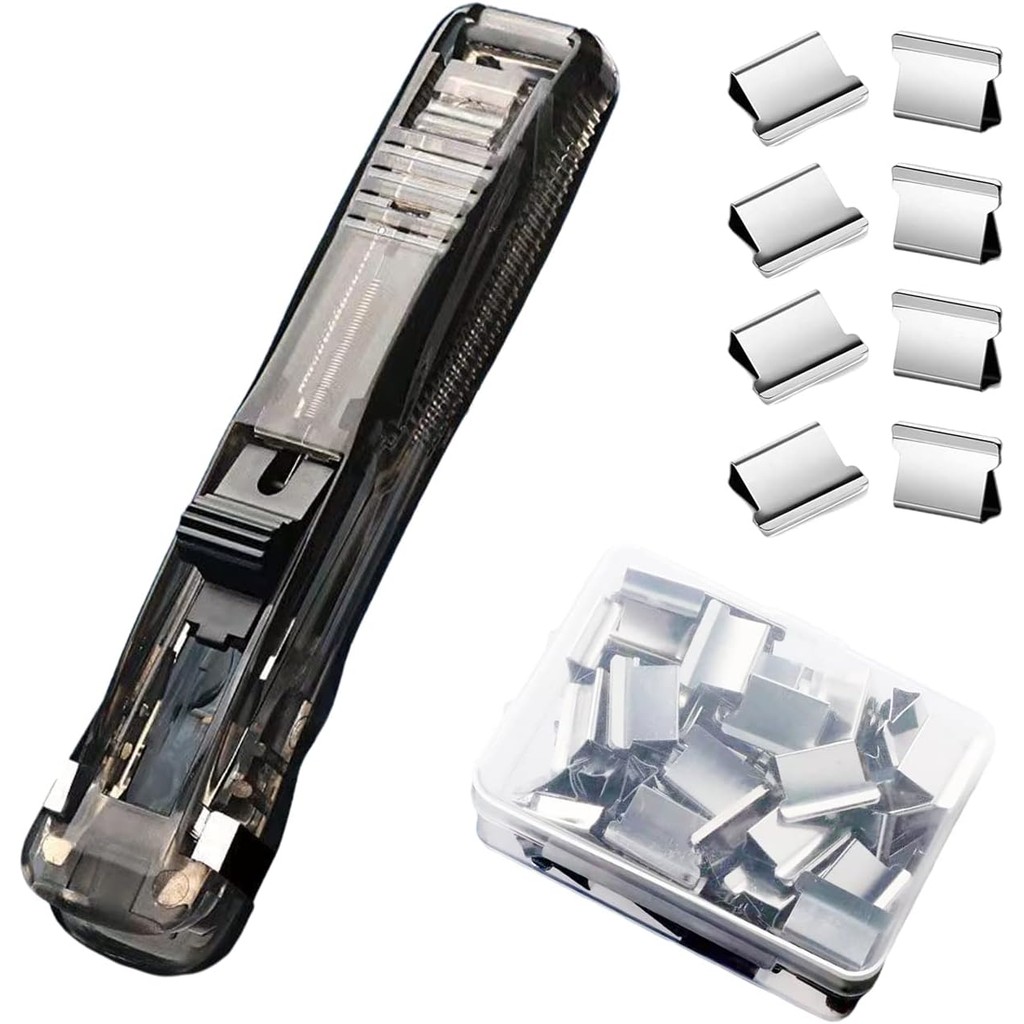 

Push Stapler, Binder Clips Paper Clamps Desktop Stapler with 50pcs Stainless Steel Refill Clips for Office School Supplies