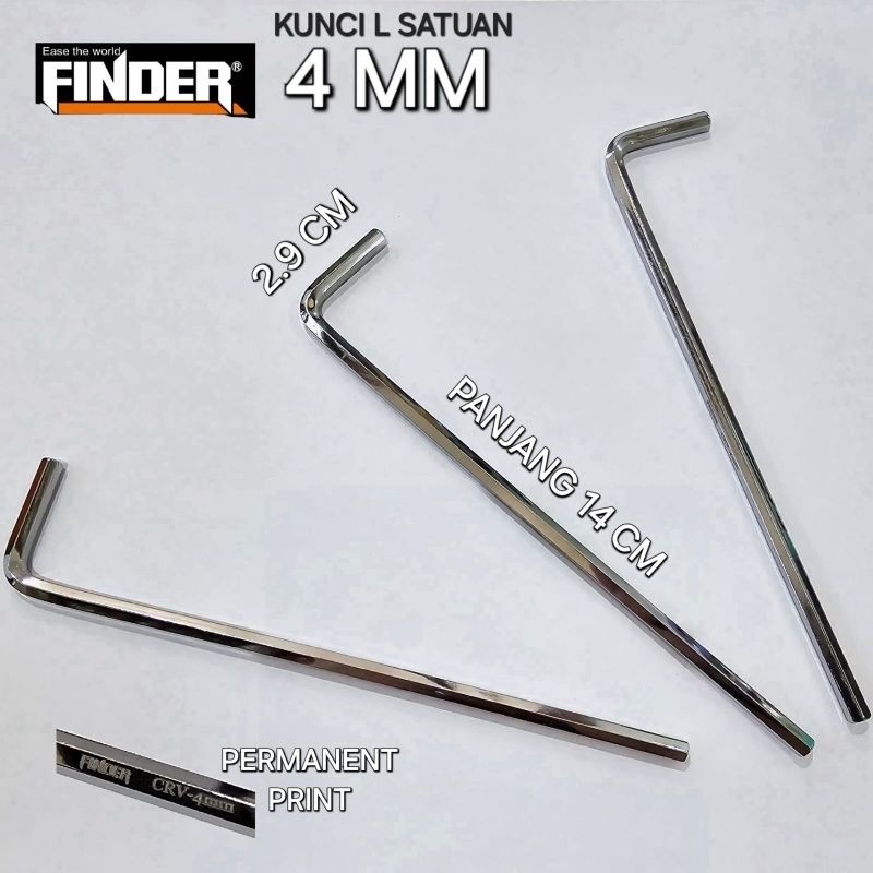 Kunci L Satuan FINDER 4MM KILAP Kunci L