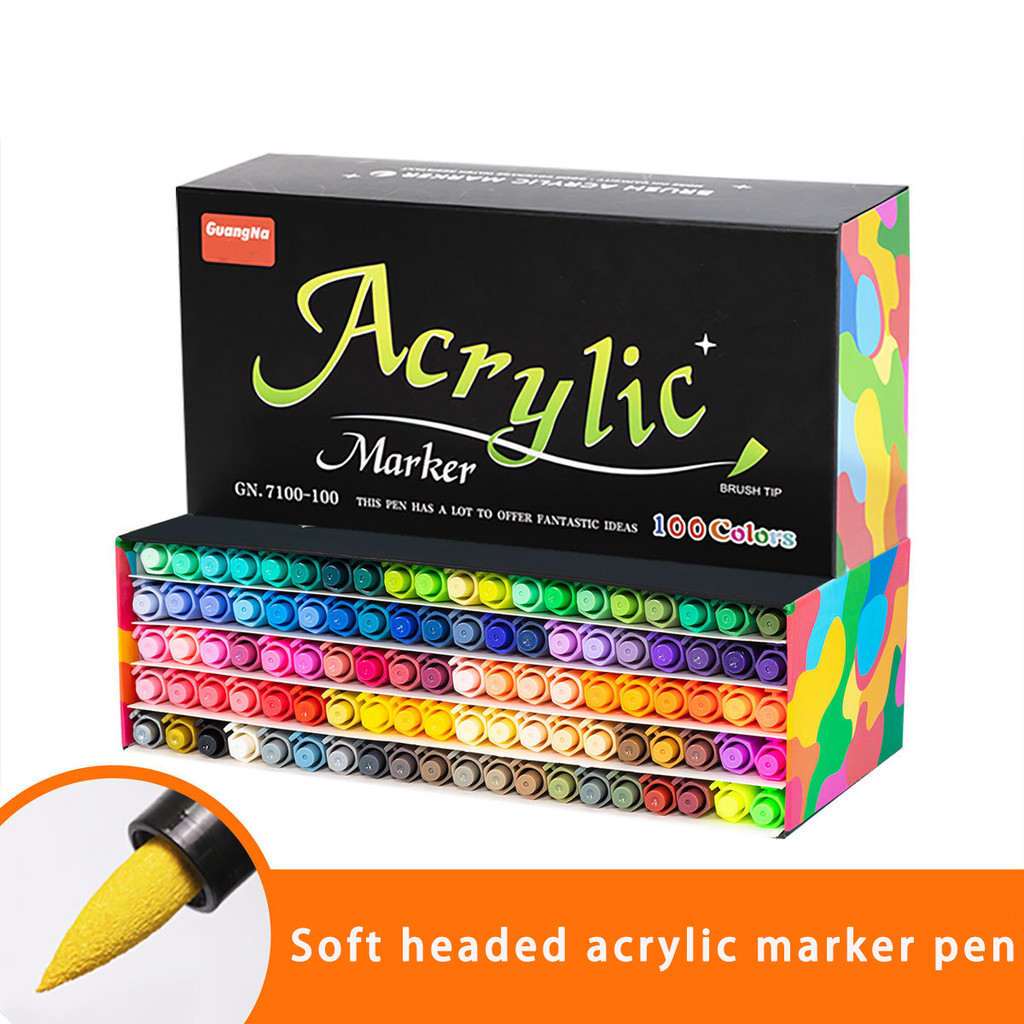 

100/12 Color Acrylic Brush Pen Soft Tip Paint Marker Pen for Rock Glass Art Supplies Painting Stationery School Office Supplies