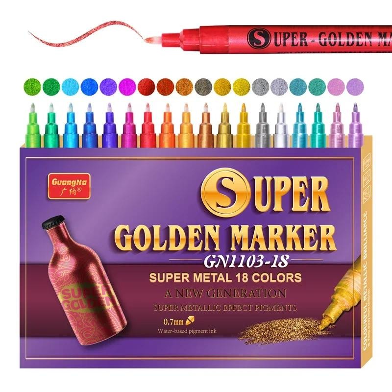 

18Color Metallic Paint Pens 0.7mm Glitter Markers,Super Golden Acrylic Markers for Rock Painting Stone Ceramic Fabric Pebbles