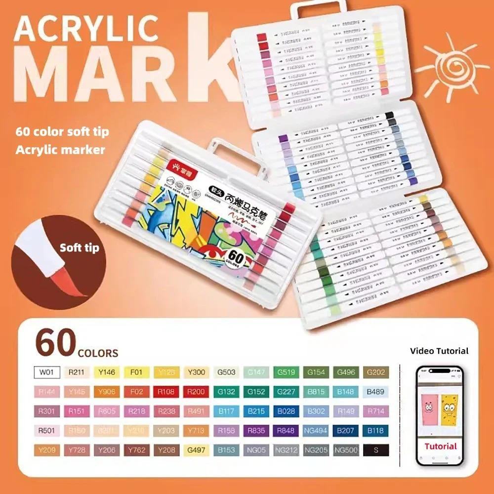

60Color Acrylic Paint Pens Markers Brush Tip Paint Markers for Student Art Rock Painting Wood Mugs Canvas Glass Stone DIY Crafts