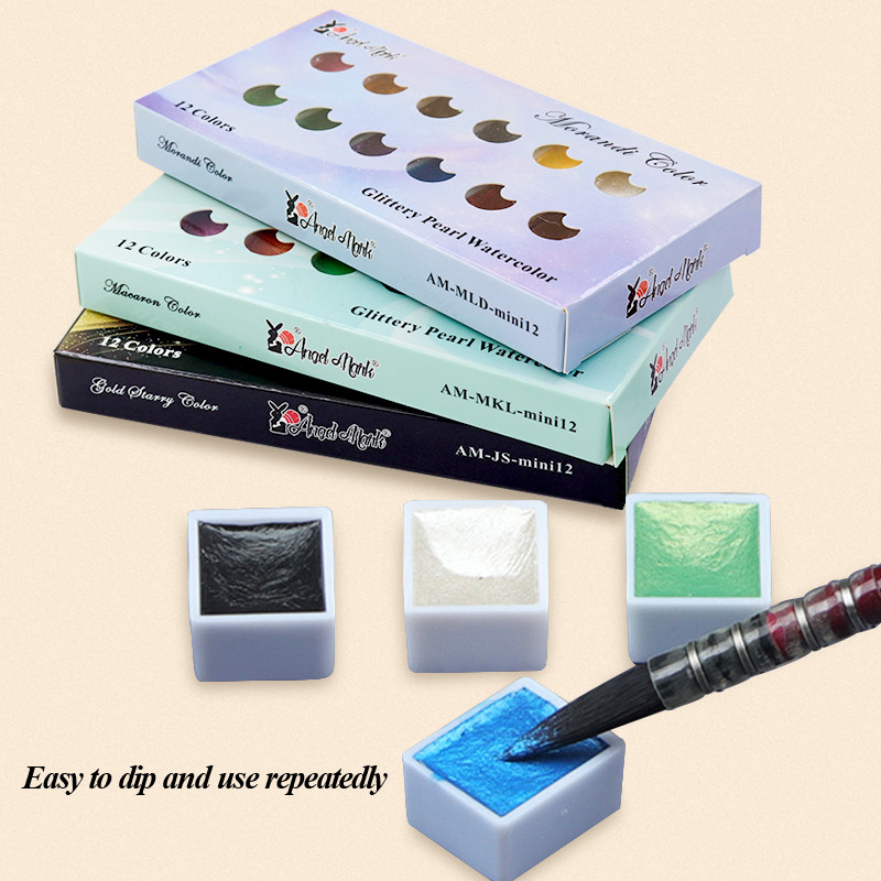 

AngelMark Macaron Solid Watercolor Paint Flash Retro Pearlescent metal Macaron Candy Colours Set For Painting Art Supplies