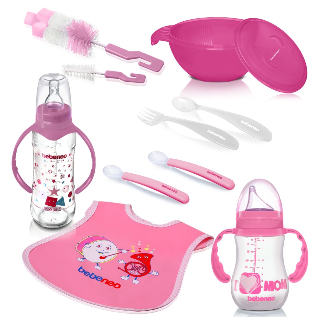 

Feeding bottle set for baby - 10 pieces - Bib, Baby food bowl, Baby bottle and drinker, Silicone spoon, pp fork MADE IN TURKEY