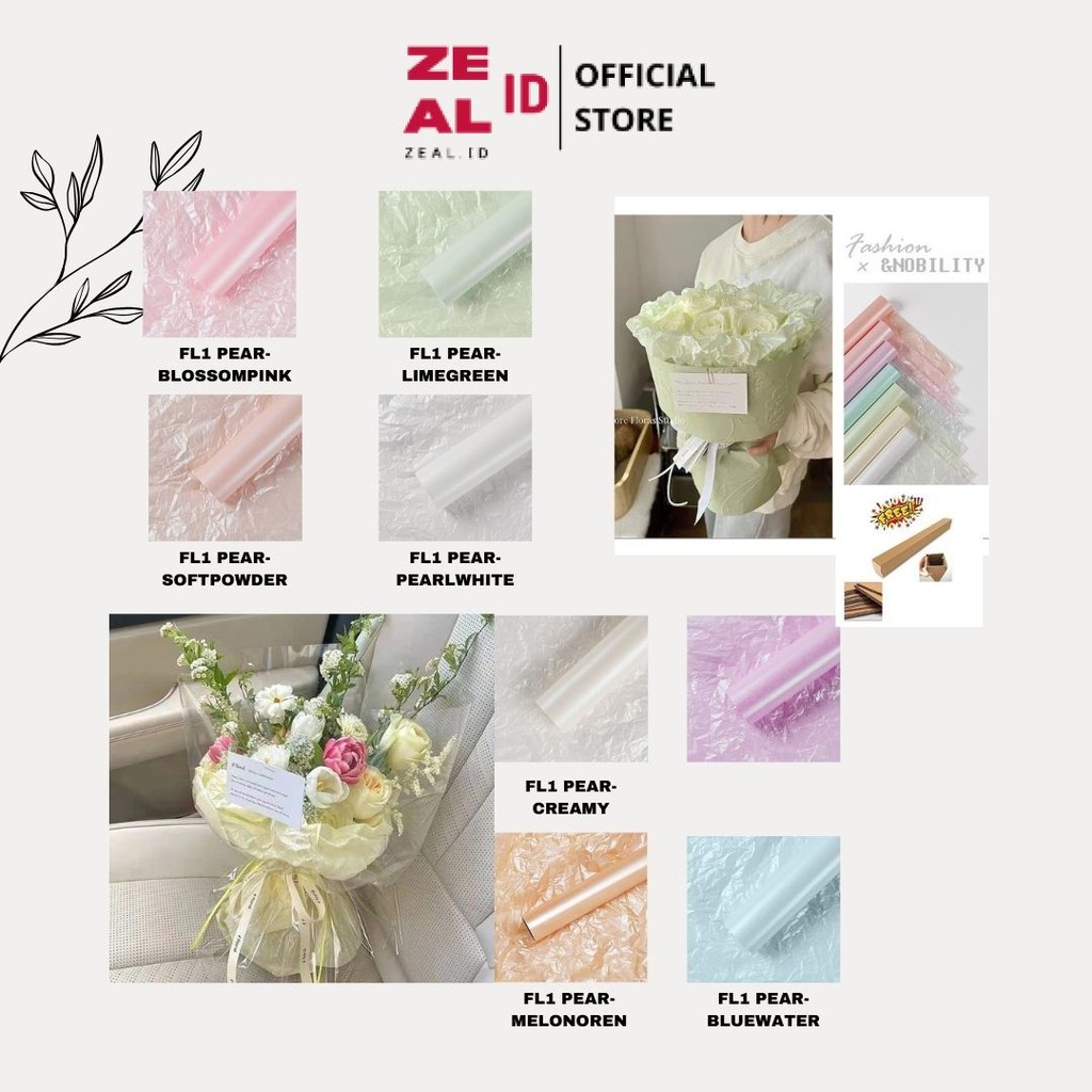 

ZEAL-ID - (5 LEMBAR) - FL1 PEARLESCENT Kertas Bunga Buket Waterproof Color / Kertas Buket Bunga Florist Cellophane