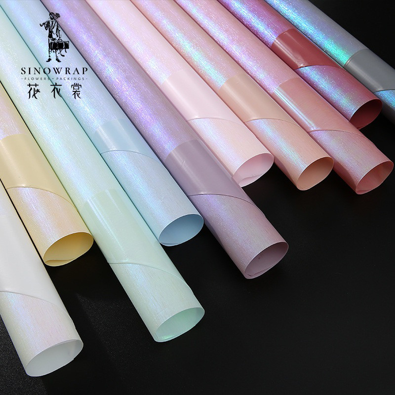 

(20Lembar)SINOWRAP FLower Wrapping Paper / Bi Rainbow Glossy Cellophane Kertas Bunga Buket Hologram 2 Warna