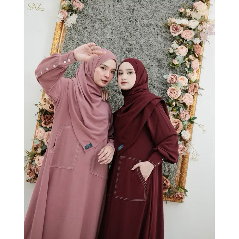 ABAYA LUBNA SET HIJAB PASMINA OVAL  ABAYA UMROH WANITA by Larischa