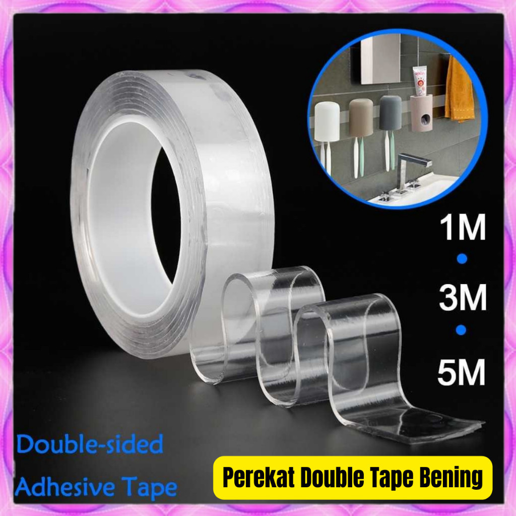 

Anissa_store-Double Tape Nano Transparan Bisa Dicuci dan Dipakai Ulang 1 meter 3 meter 5 meter Lakban bening selotip transparant perekat-COD